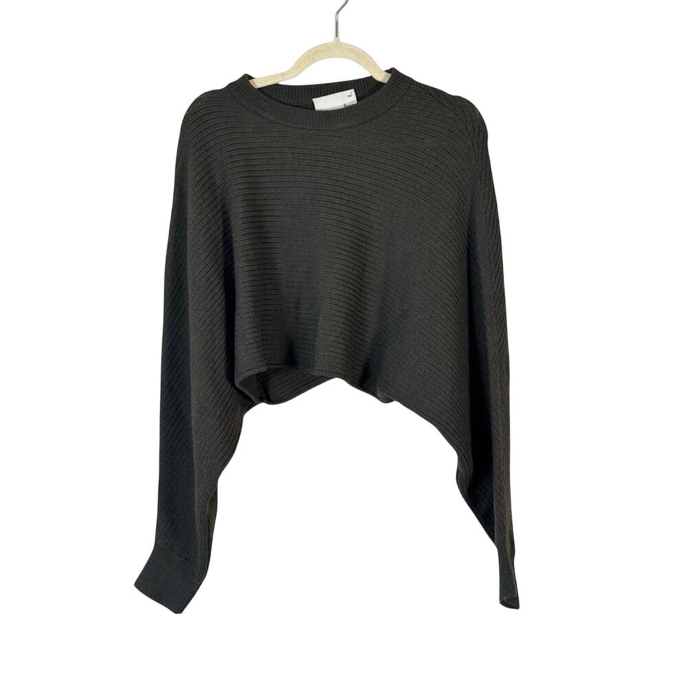 Wilfred Free Green Ribbed Cropped Sweater Womens 2 Boho Casual Cozy Merino Wool